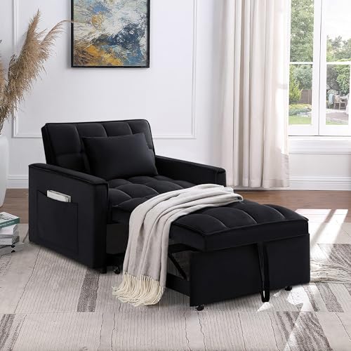 Sillón cama convertible terciopelo negro miniatura 1