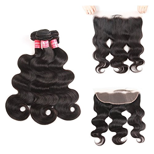 SuperNova Brazilian Body Wave Virgin Hair Weave 3 Bundles with 13x4 Ear to Ear Full Lace Frontal Closure Unprocessed Human Hair Extensions Natural Color(20 22 24+16inch)
