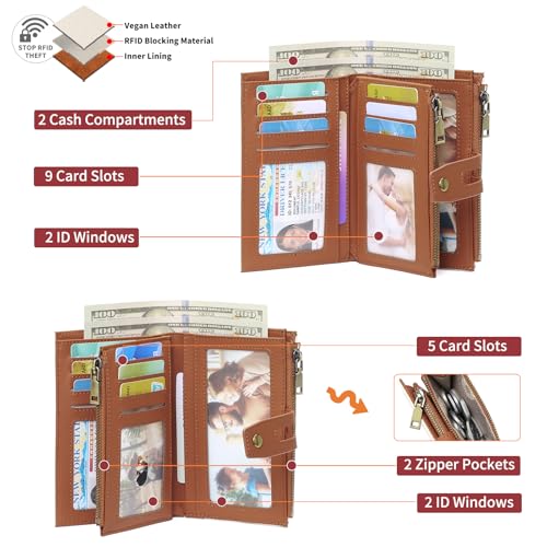 GAEKEAO Small Wallets for Women RFID Blocking Leather Trifold Clutch Wallet Credit Card Holder Wallet Card Case Purse with ID Window2