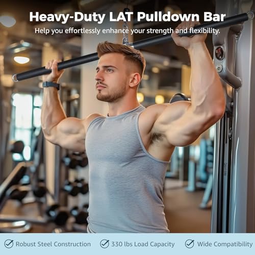 LUMINFLY LAT Pulldown Bar with 360° Rotating Straight Bar, Non-Slip Eva Handles, Double Hook T-Bar for Home Gym Strength Training