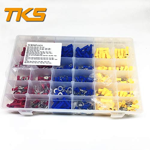 Davitu 480pcs Insulated Spade Wire Connector Crimp Terminal Spade Ring Set, Wire Terminals Electrical Mixed Assorted Lug Kit