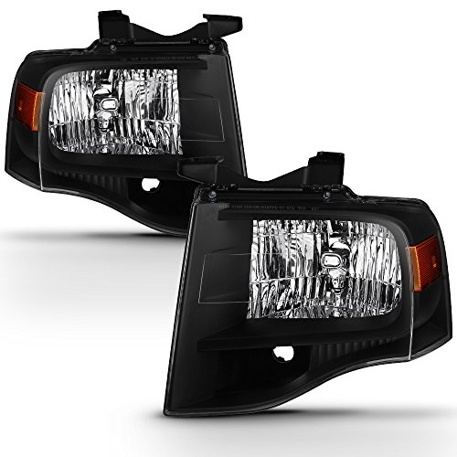 ACANII - For 2007-2014 Ford Expedition Black Housing Headlights Headlamps Replacement Pair Set Driver + Passenger Side