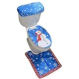 MrXLWhome Snowman Toilet Seat Cover Rug Set of 3, Bathroom Blue Christmas Holiday Decorations