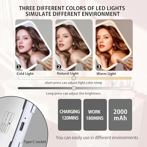 Portable Travel Makeup Bag with Mirror and Light - 3 Colors,Adjustable Brightness Spacious Cosmetic Organizer,Mermaid Shine Blue2