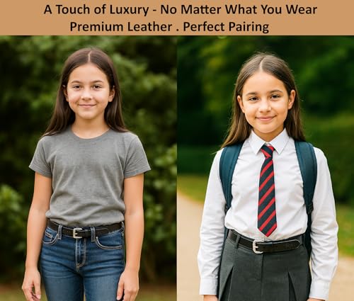 Image of Flyer Girls Black Leather Belt - Genuine Leather Kids Belt for wear on Jeans, Dress, School & Party - Adjustable Stylish for Girls 2-14 Years | 2 Years Warranty BL1281