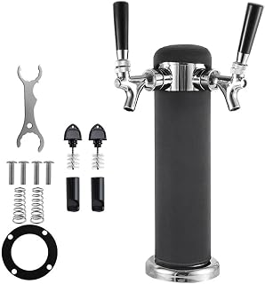 Home Brewing Beer Tower with Black Cover,Double Beer Tap Beer Dispenser,Beer Faucet Keg Tower for Bar/Homebrew/Party Brewing Accessories