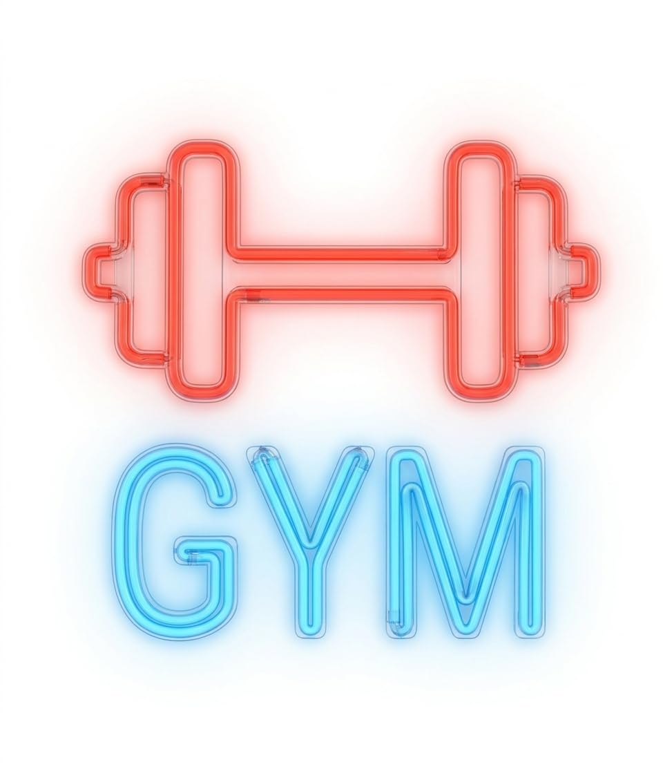 Letrero GYM PESAS Cartel Luminoso LED Escaparate, Decoración de Pared en Metacrilato, Luz Brillante, aproximadamente 60cm alimentación 12v