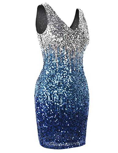 PrettyGuide Women's Sequin Cocktail Dress V Neck Bodycon Glitter Party Dress4