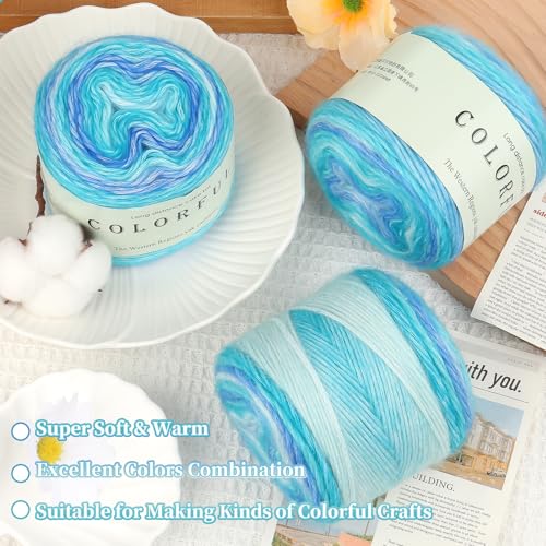 Image of Aeelike Gradient Yarn for Crocheting, 3 Skeins Cake Yarns 100g (3.52 oz) 245m (267 Yards) # 3 Light Weight - Super Soft Ombre Fairyland Yarns for Making Colorful Crafts, Blue Green Gradient