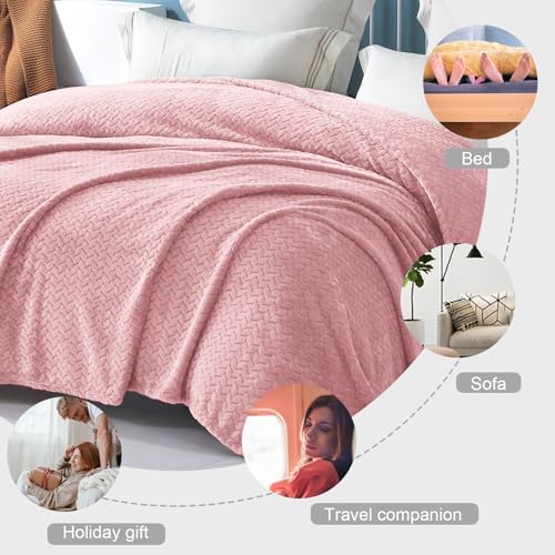 Image of Exclusivo Mezcla Fleece Blanket King Size for Bed, Pink Soft Plush Bed Blanket, Lightweight Flannel Throws for All Seasons, 90x104 Inches