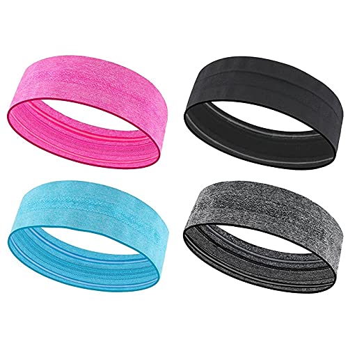 Bloepum 4 Pack Non-Slip Elastic Sports Headband for Women, Headband Sweat Band,Exercise Sweatband