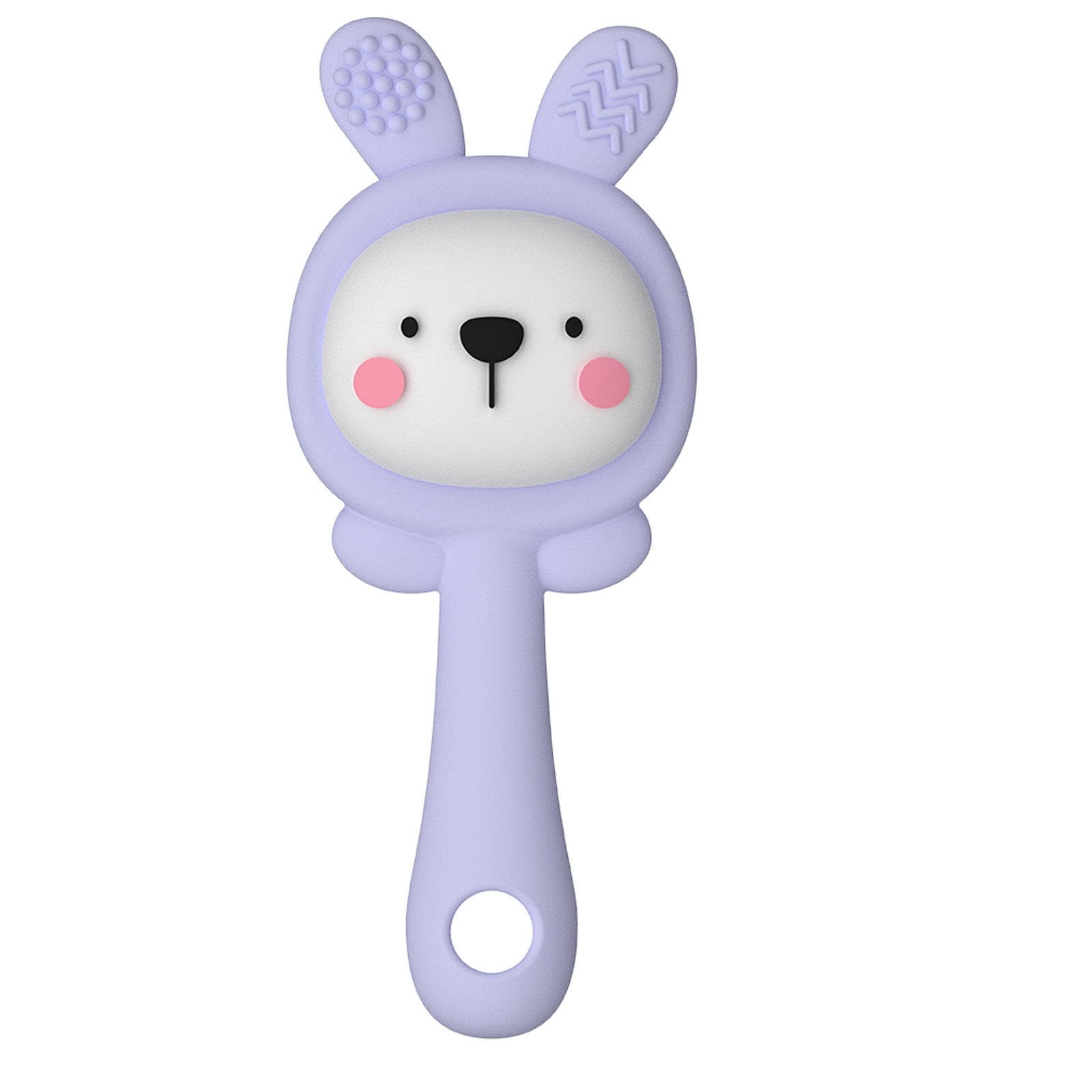Baby Teething Rattle Toy, Sensory Grasping Teether for Infants 3-12 Months, Silicone, Easy to Hold, Soothing & Developmental (Purple)-picture-15