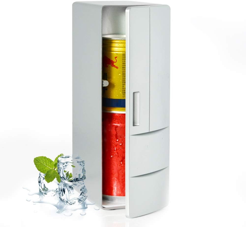 HANSHUMY 超ミニ冷蔵庫 家庭&車載両用 ポータブル 冷蔵庫 卓上 冷温庫 クーラーウォーマー 保温保冷庫 小型 USB電源 コーラ シルバー