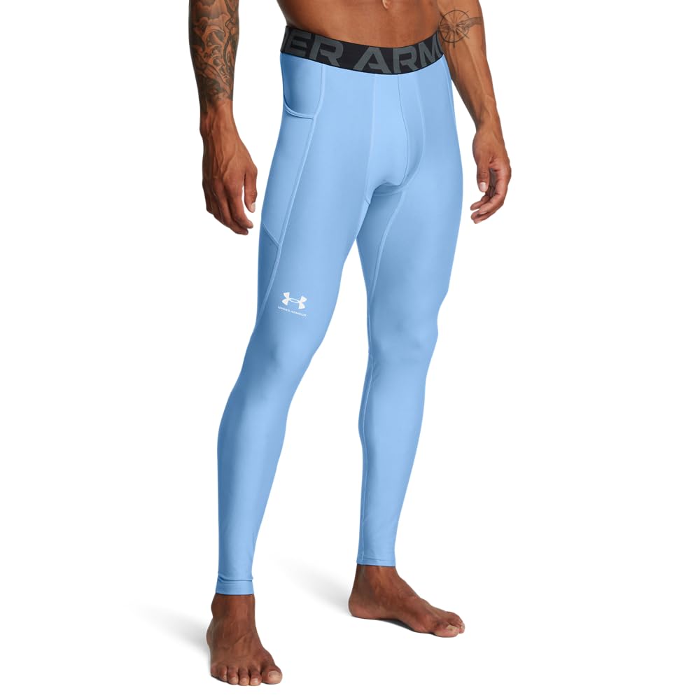 Under Armour Men's HeatGear Armour Leggings, (475) Carolina Blue/White/White, XXL