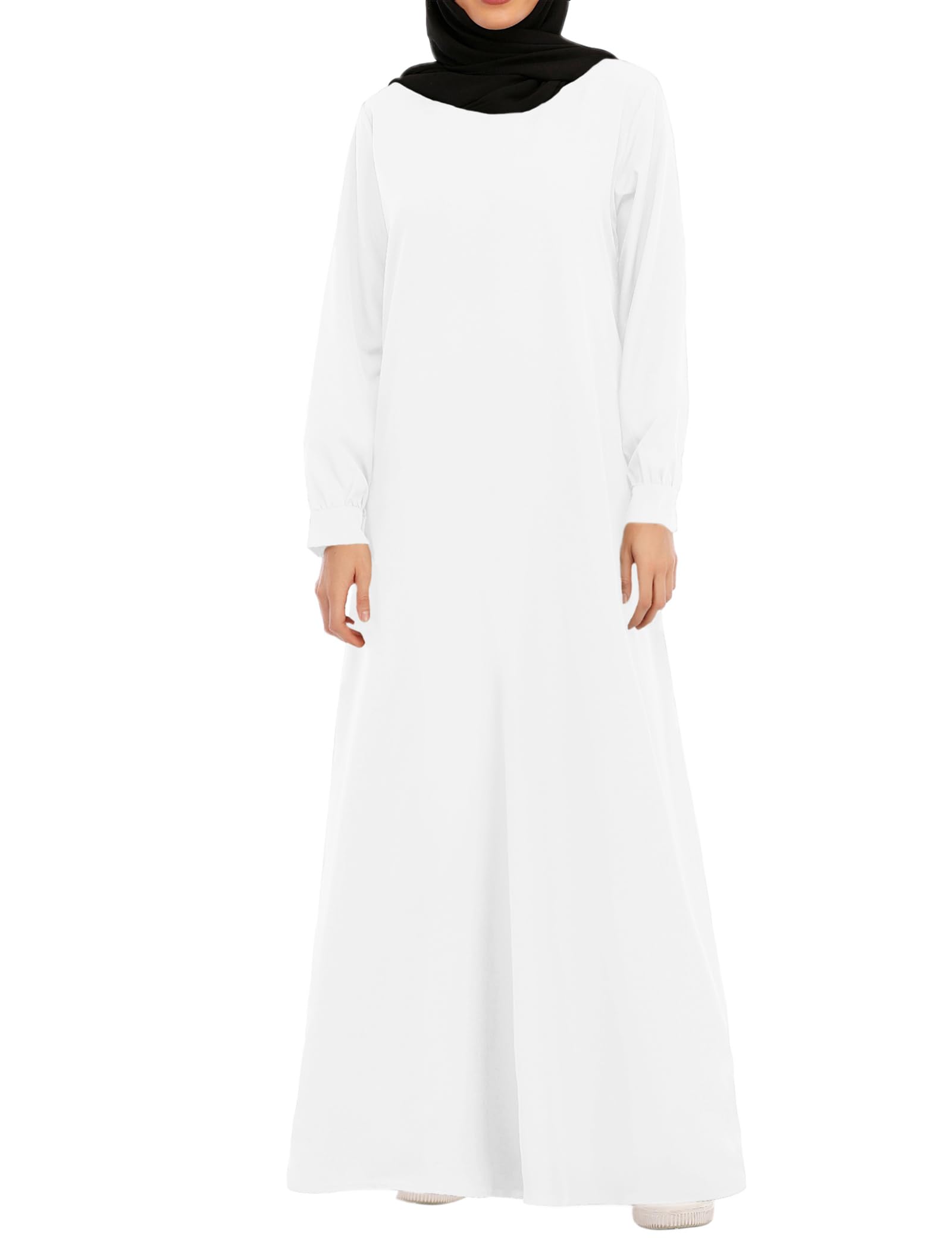 Abetteric Womens Abaya Long Sleeve Muslim Dress Prayer Clothes Casual Islamic Kaftan with Pocket