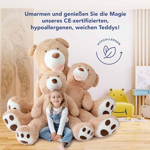 MKS XXL Teddybär 200cm – Weiches Riesen Kuscheltier für Kinder & Erwachsene – Flauschiger XXL Plüschtier Bär Geburtstag, Valentinstag & Weihnachten – Kuschelig & pflegeleicht