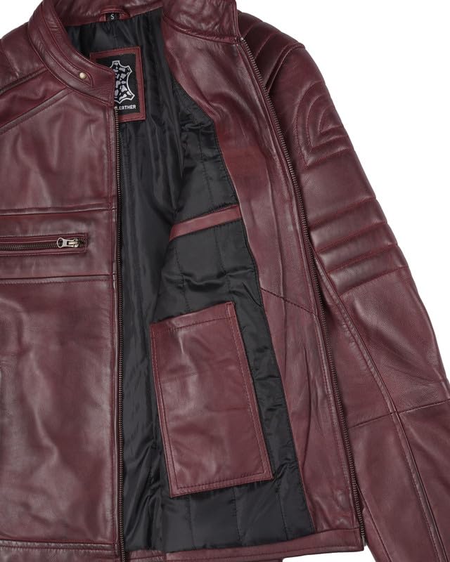 Image of Blingsoul Men's Leather Jacket - Real Lambskin Motorcycle Cafe Racer Biker Style Jacket