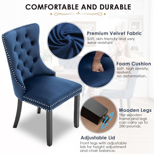 Image of Velvet Dining Chairs, Tufted Kitchen & Dining Room Chairs, Blue, Set of 2