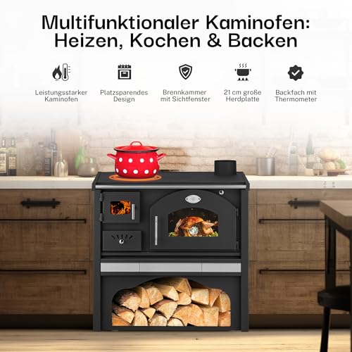 Kaminofen mit Backfach und Herdplatte GFS Keramik Holzofen 6 kW Holz Ofen Mehrfachbelegung Kamin Heizofen Küchenherd – Bild 4