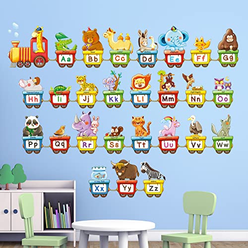 DECOWALL BA-2006 Animal Alphabet Train Kids Wall Stickers ABC Decals Peel and Stick Removable Wall Stickers for Kids Nursery Bedroom Living Room d?cor Jungle Education