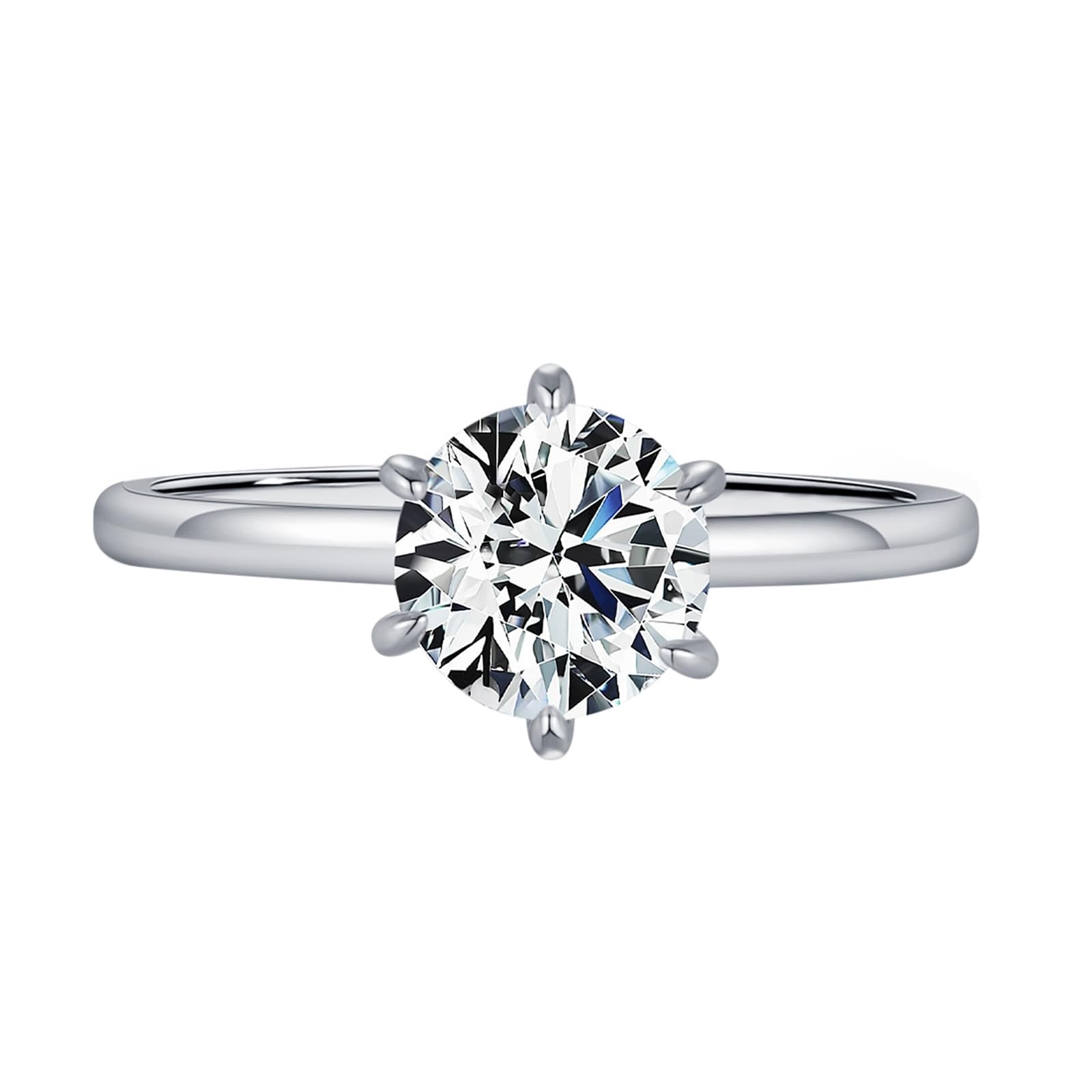 Fede Anello Donna Oro Bianco 9K/14K, 6.5x6.5 MM Moissanite Bianco Rotonda, Solitario, Gioielli Pietra Anello Misura 7-22