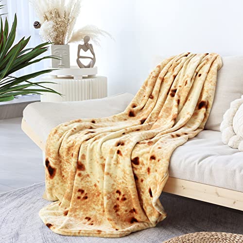Image of Bnuitland Burritos Tortilla Blanket, 300 GSM Double Sided Giant Funny Gift Throw, Realistic Novelty Super Soft Sofa Yellow Taco Food Blanket for Kids /Pets and Adults