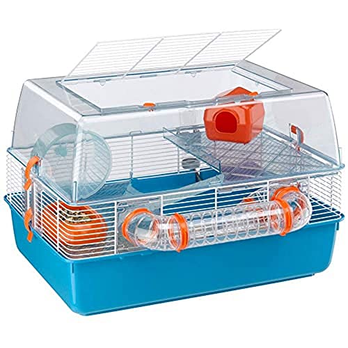 Ferplast Jaula de plástico para hámsteres DUNA FUN de tres pisos, Tapa transparente con rejilla de ventilación, Tubos y accesorios incluidos, Alambre pintado Blanco y plástico, 55 x 47 x h 37,5 cm