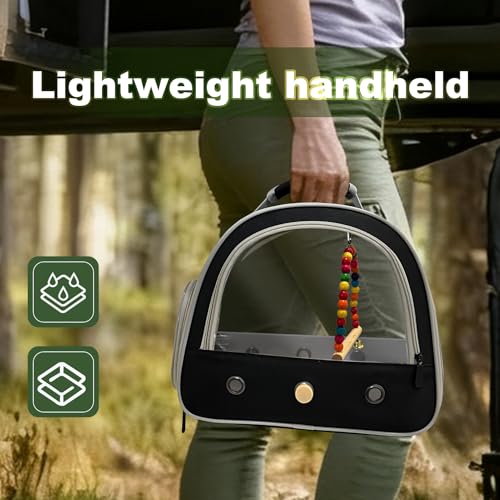 Image of Portable Parrot Travel Cage Carrier with Small Swing Toy&Cage Colorful Toys Set Small Bird Parakeet Bag with Standing Perch Bird Carry Transport Bag (Black, Carreir /Swing)