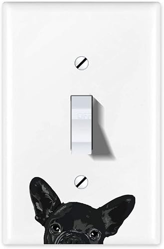 Miniatura 1 de WIRESTER Placa de interruptor de luz de palanca de una sola bandacubierta de placa de pared - Bulldog francés cachorro perro negro
