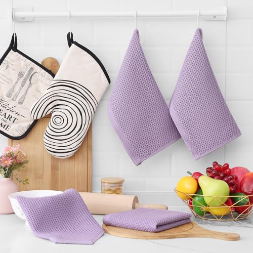 Image of Homaxy 100% Cotton Waffle Weave Kitchen Dish Cloths, Ultra Soft Absorbent Quick Drying Dish Towels, 12 x 12 Inches, 6-Pack, Lavender