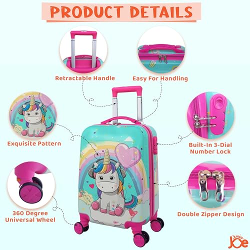 Image of JUNIOR JOE Abs Hard Shell 360 Degree 20 Inch Kids Suitcase with 4 Wheel Travel Trolley Bag (4 Day Trip) (Design-7, 20 INCH), 53 cm, Green