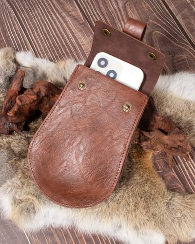 Image of Leather Belt Pouch Medieval Vintage Renaissance Viking LARP Cosplay Costumes Drawstring Coin Purse Phone Holder Waist Bag (Half-Brown)