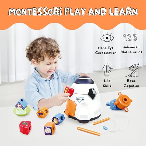 Image of MiniExplorer Premium Montessori Spaceship Toy for Toddlers | Color and Shape Sorting, Stacking & Building Blocks, Lacing Beads Set for Preschool|Gift for 2+ Year Old Boys and Girls, 1 Piece