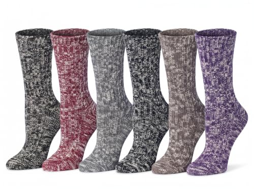 Image of Tipi Toe Women's 6 Pairs Winter Boot Socks - Soft Cotton Blend Warm Crew Socks Size 9-11