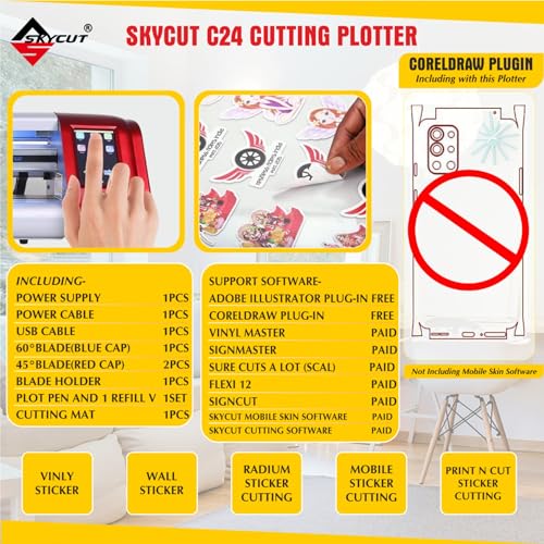 Image of SKYCUT C24(24inch) Cutting Plotter Heat transfer Vinyl, Countor Cutting, Sticker, Multipurpose Machine | Skycut C24(720mm) Vinyl Cutting Plotter