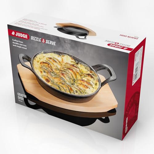 Judge Sizzle & Serve Gratin Dish, Cast Iron Skillet with Wooden Serving Stand, Induction Ready 15cm - Cosy Home Interiors Judge Sizzle & Serve Gratin Dish, Cast Iron Skillet with Wooden Serving Stand, Induction Ready 15cm - Image 4