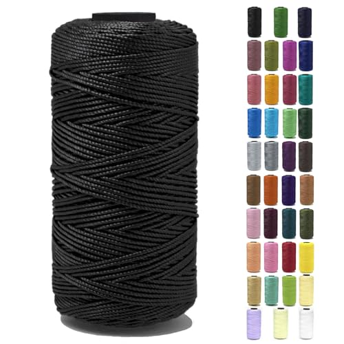 Tsuisho 1.5mm x 219 Yards Polyester String Cord for Knitting and Crochet, 100% Polypropylene Macrame Cord for Hats, Bags, Purses, Shoes, Plant Hangers, DIY Crafts - Black