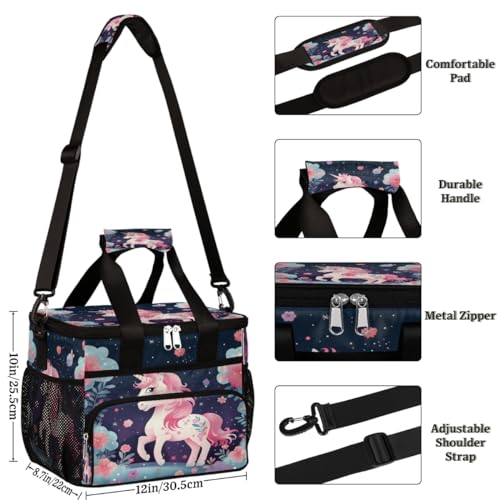 Unicorn Insulated Picnic Backpack Lunch Box for Women Men Picnic Basket Tote Lunch Bag Picnic Bag Portable Lunch Bags for Picnic, Beach, Work, Trip,Office, Camp Unicorn Flowers