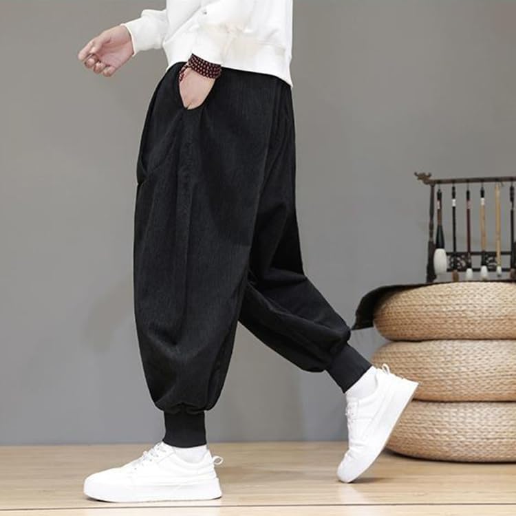 Mens Casual Corduroy Harem Pants Loose Elastic Waist Hippie Boho Aladdin Drop Crotch Pant Joggers Vintage Sweatpants4
