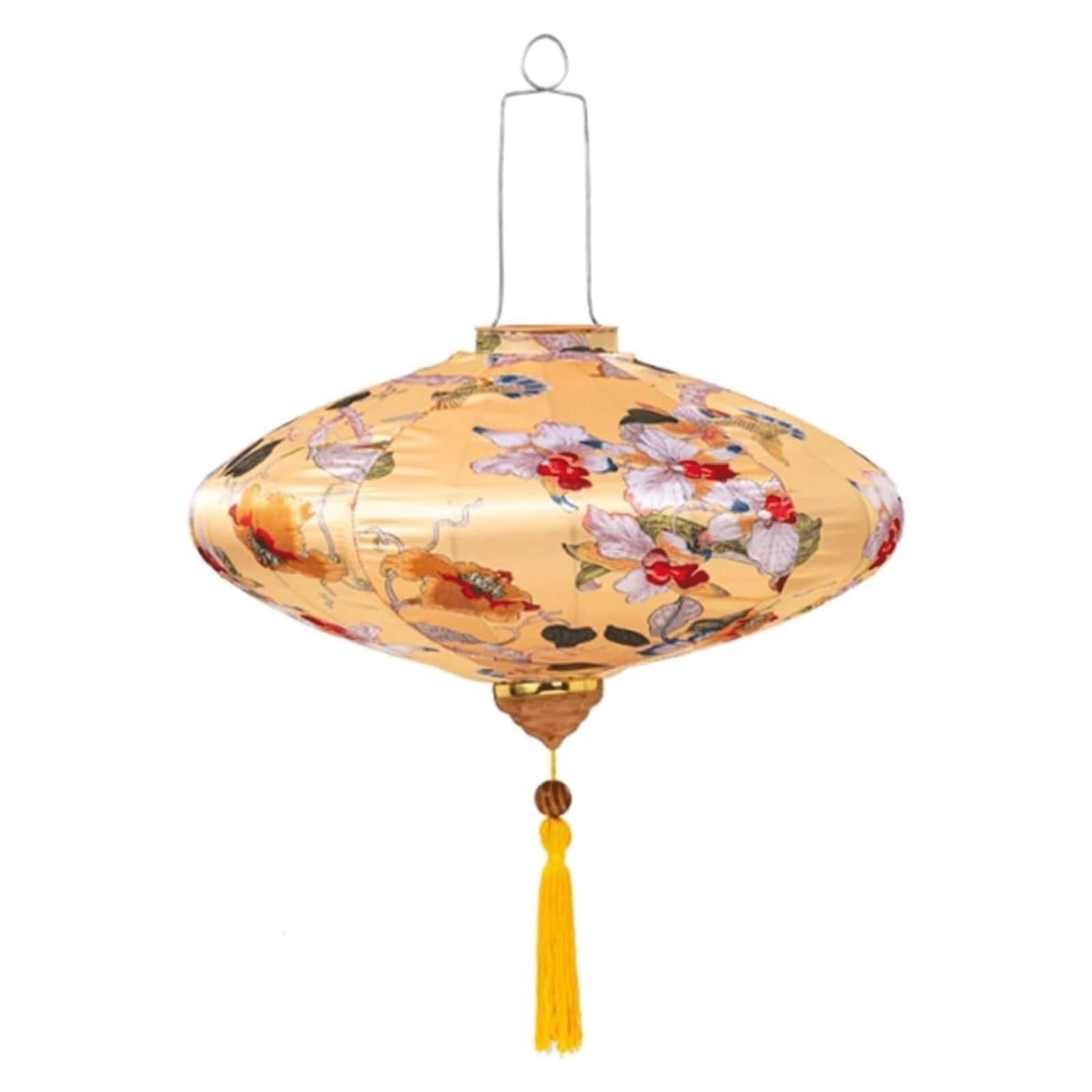 Asian lantern, Oval Silk Vietnamese Lantern Chinese Traditional Flower Iron Frame Japanese Hanging for Wedding Party Decoration(Yellow,12inch)