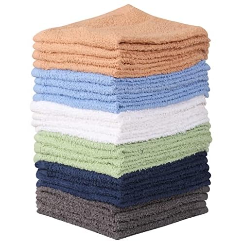 Towel and Linen Mart 100% Cotton – 24 Pack Wash Cloth Set – Flannel Face Cloths, Highly Absorbent and Soft Feel Fingertip Towels (Multi, Pack of 24)