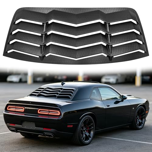 Image of Rear Window Louvers for Dodge Challenger - Rear Window Louvers for Dodge Challenger 2008-2022 2023 Windshield Sun Shade Cover Vent GT Lambo Style Custom Fit All Weather ABS (Matte Black)