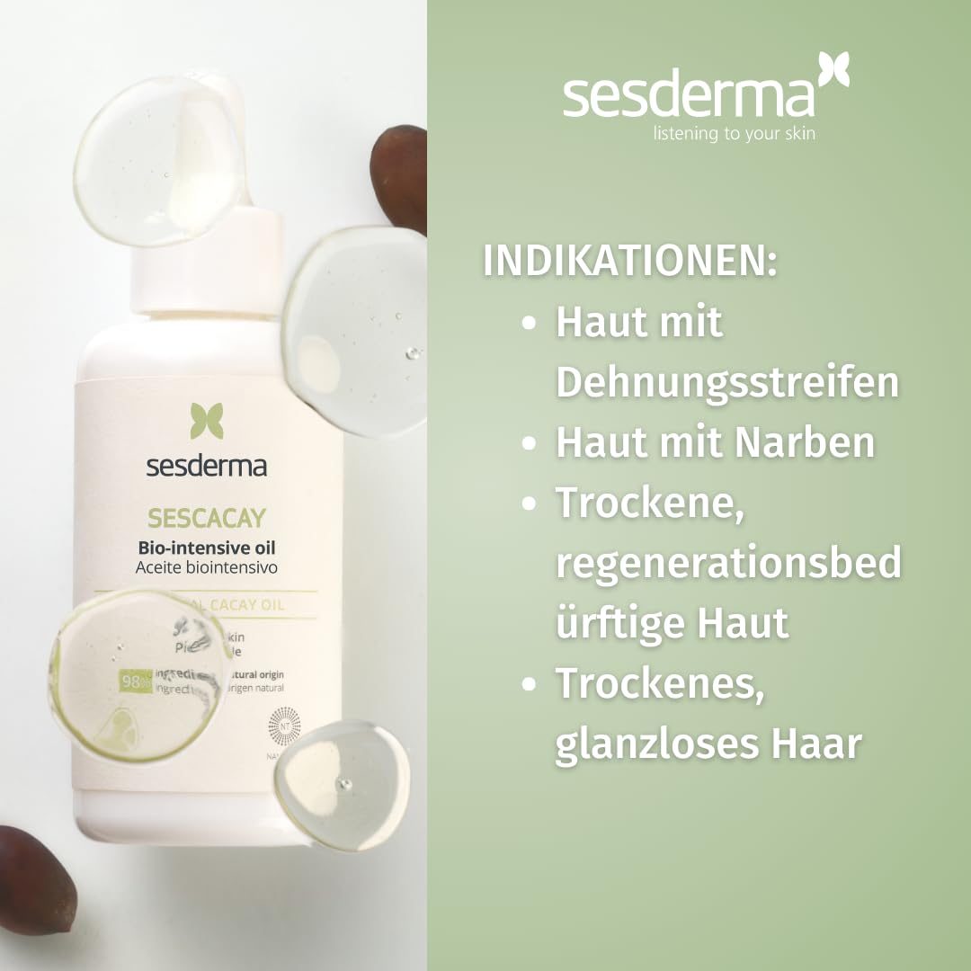 Sesderma Sescacay Bio-Intensivöl mit Cacay-Öl & HPR Retinoid 100 ml - Regenerierendes Körper & Haaröl gegen Dehnungsstreifen & Narben, Anti-Aging, Straffend, Feuchtigkeitsspendend