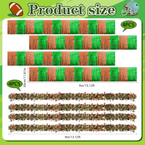 Image of MARFOREVER 8 Pcs Football Golf Cart Decorations Kit for Football Parade Float Tinsel Garland Foil Fringe Banner Green and Brown Party Decorations for Football Car Wagon Yard Sports Theme Decor