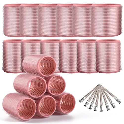 wetore 26 Pcs Ceramic Thermal Hair Rollers Set Hair Curlers for Blowout Look Long Medium Short Hair Jumbo Self Grip Hair Rollers with Clips for Women(18 Rollers + 8 Stainless Steel Clips Pink)