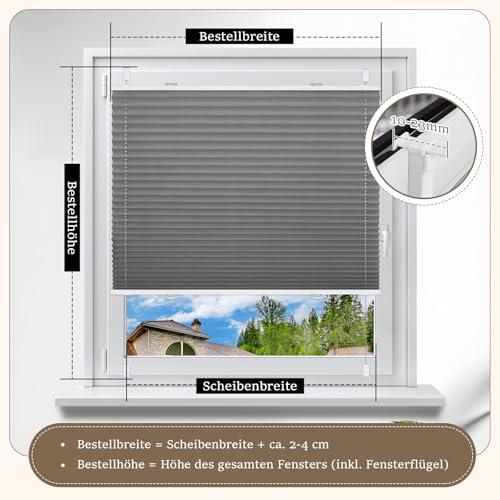 Plissee ohne Bohren Verdunkelung Klemmfix Grau 65x140cm Thermo Plissees 100% Verdunklung Rollos für Fenster & Tür Verdunklungsplissee ohne… – Ansicht 5