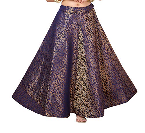Image of Studio Shringaar Women's Polyester Maxi Benaras Brocade Readymade Long Skirt Lehenga Ghagra
