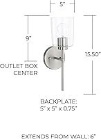 Vista 2 de HomePlace Lighting 628511BN-449 Greyson - Aplique de pared de cristal transparente industrial/urbano, 1 luz de 100 vatios, 16 pulgadas de alto x 5