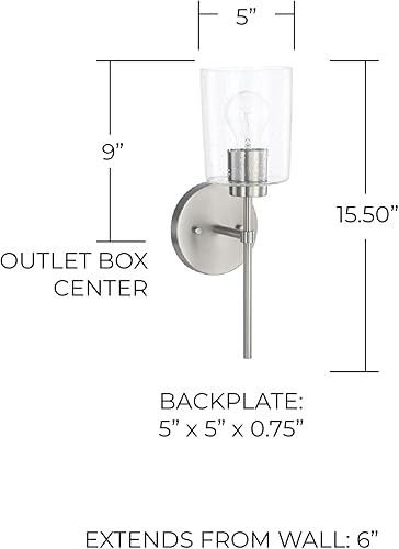 Miniatura 2 de HomePlace 628511BN-449 Greyson - Aplique de pared, 1 luz, 100 vatios, níquel cepillado