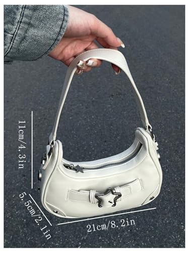OYOANGLE Women's Pu Leather Shoulder Bag Y2k Stars Zipper Top Small Purse Handle Handbags Cute Underarm Bag2